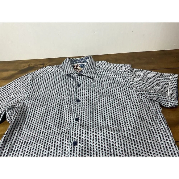 Robert Graham Shirt Mens Large L Blue Print Button Up Classic Fit Short Sleeve - Picture 2 of 12